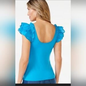 Sofia by Sofia Vergara Teal Ruffle Sleeve Blouse